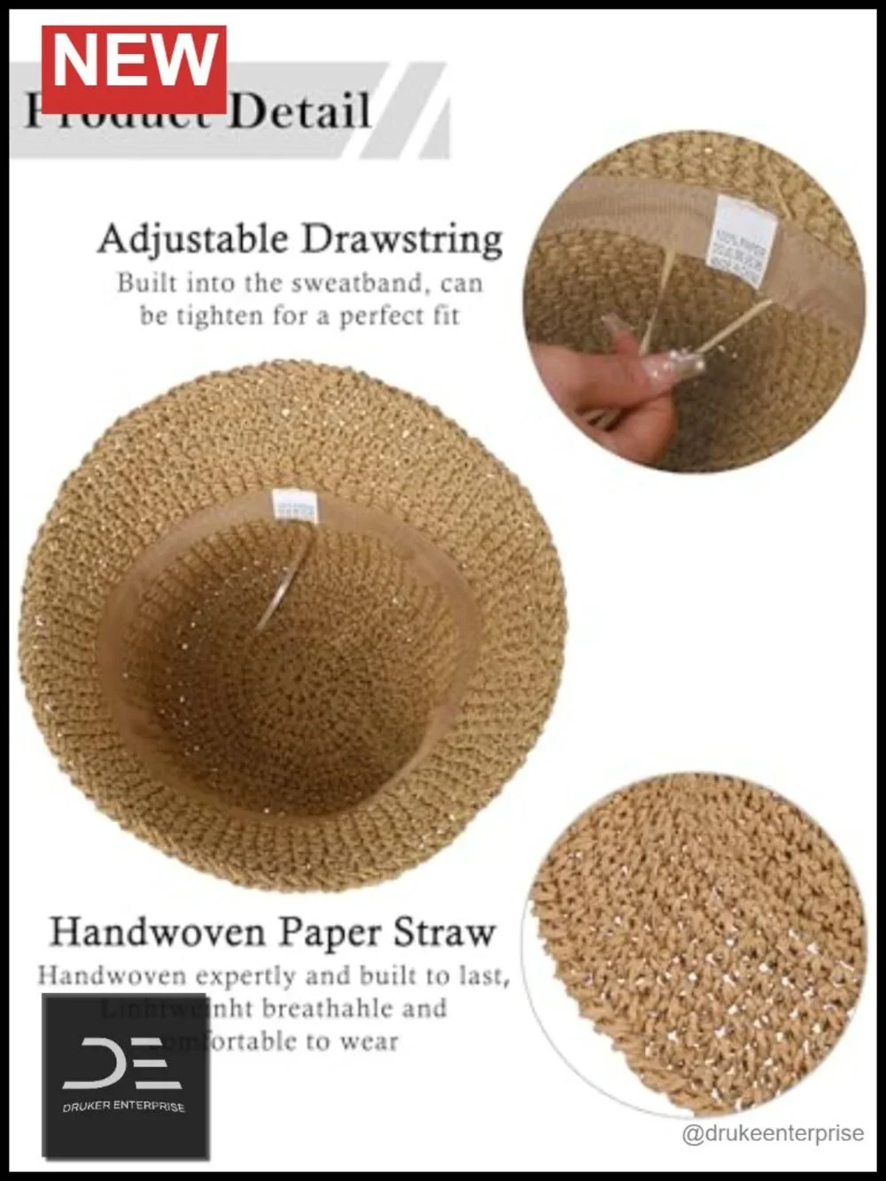 Handmade Crochet Straw Bucket Hat Sun Protection Travel Foldable Cap